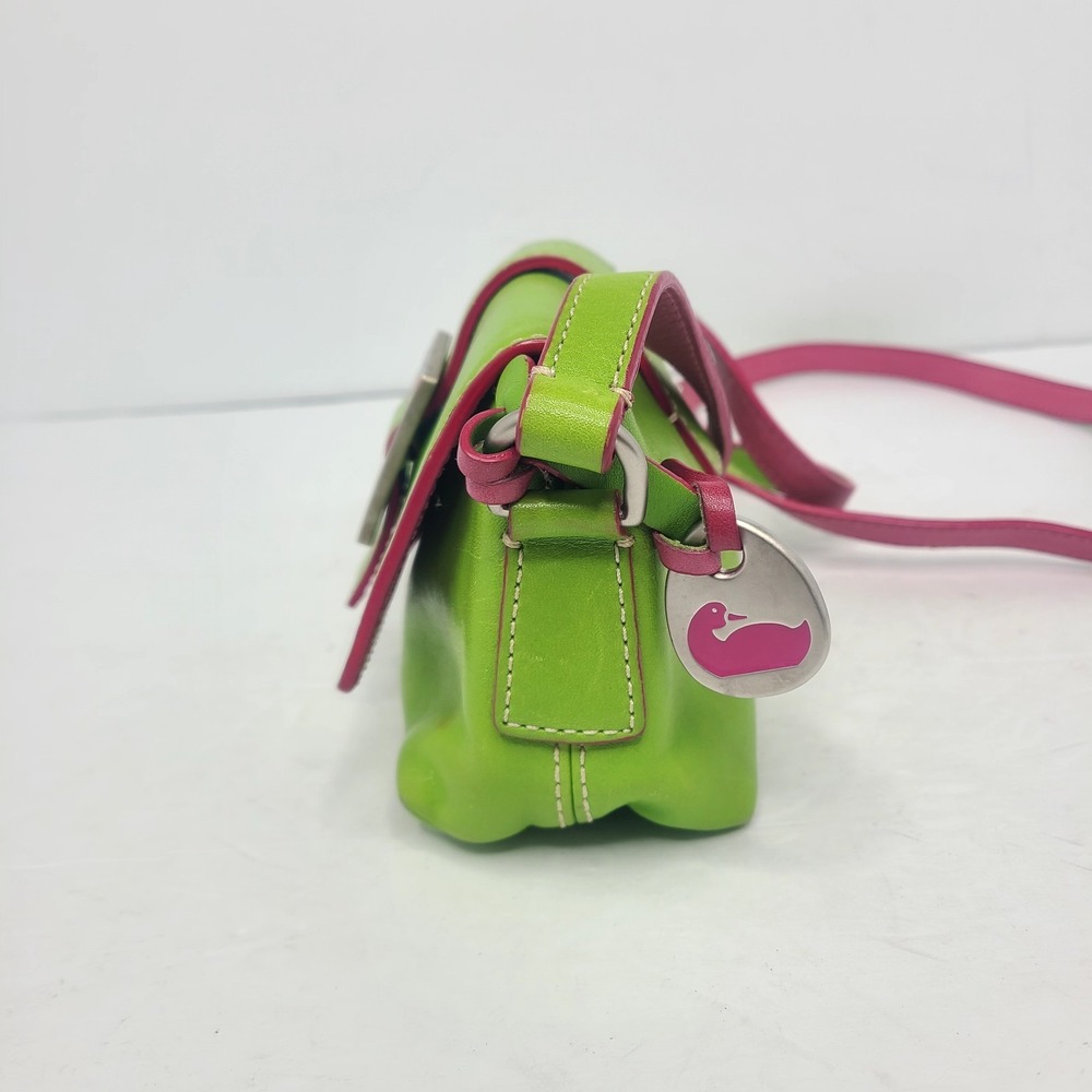 Vtg Y2K Dooney & Bourke Lime Green & Pink Trim‎ Rainbow Heart Buckle Mini - Picture 3 of 6